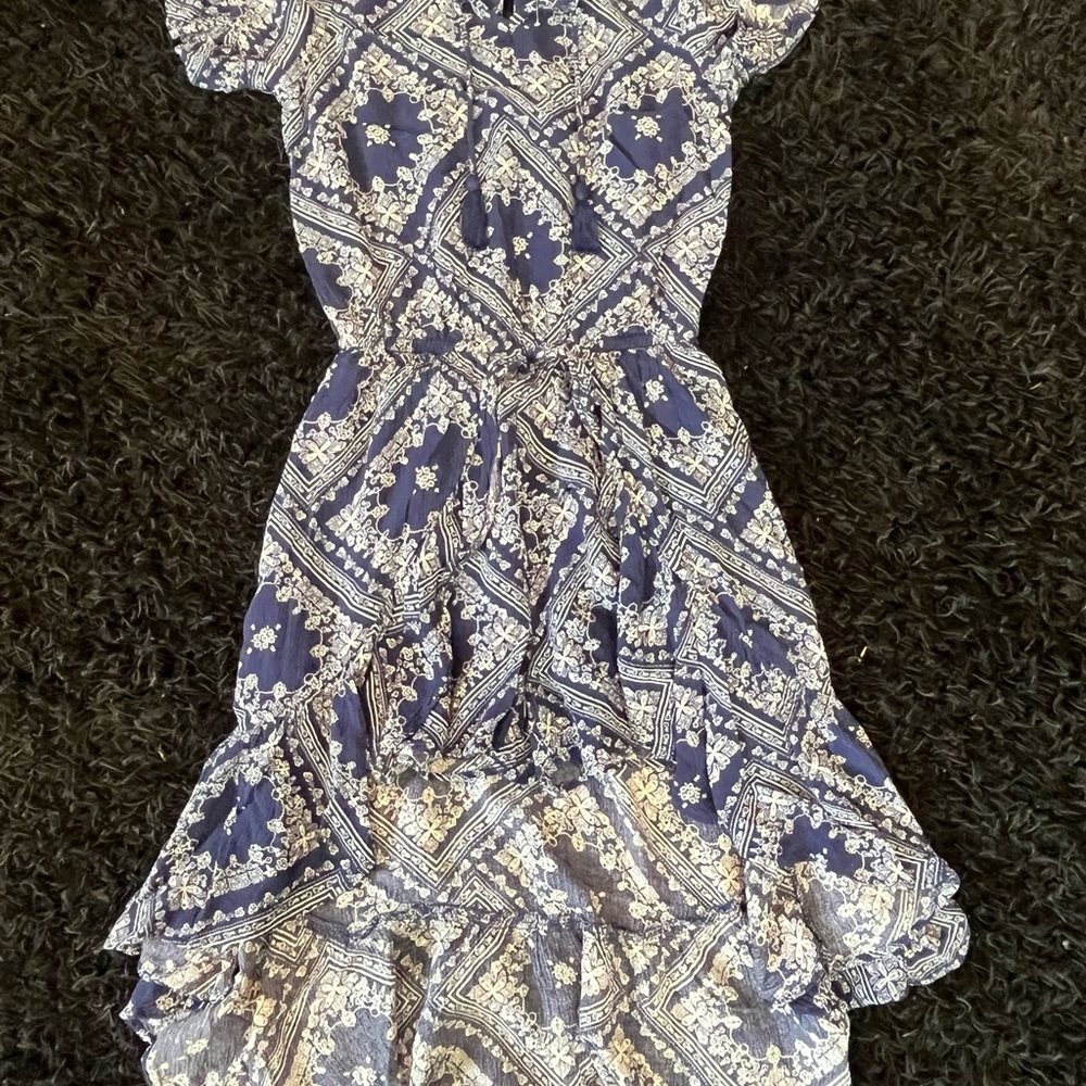 Navy Blue Patterned Kids Dress